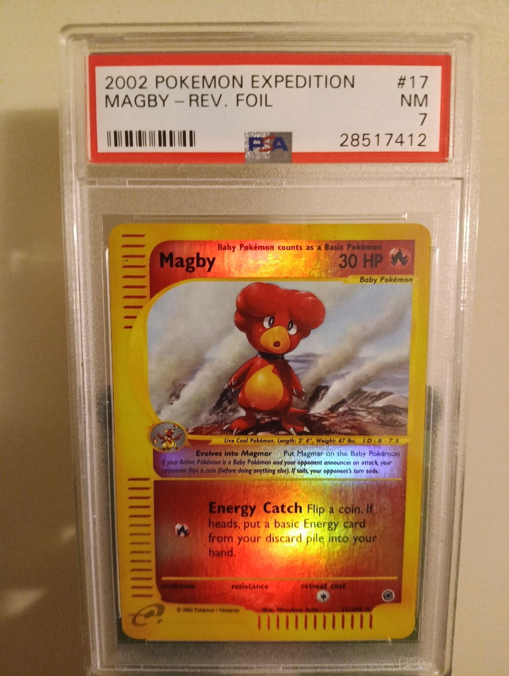 2002 POKEMON EXPEDITION #17 MAGBY-REVERSE FOIL PSA 7